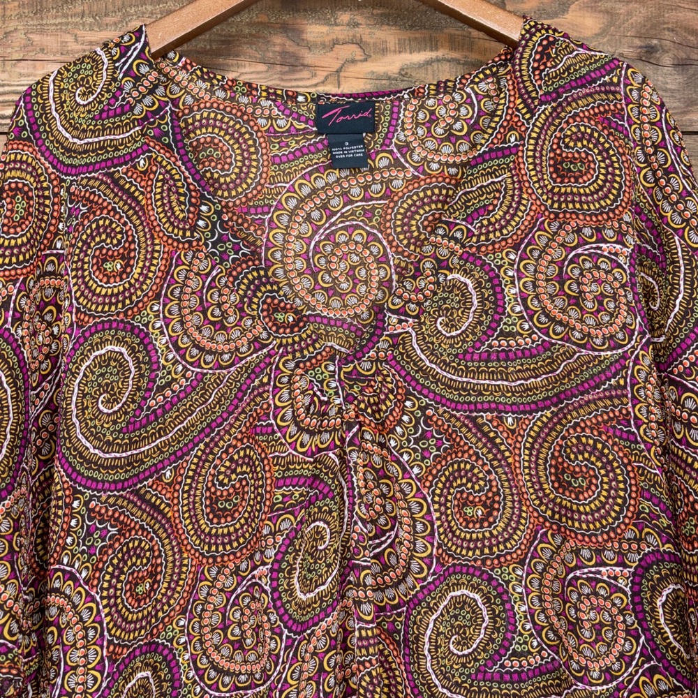 Torrid Paisley Blouse Womens 3 Smocked Hem Flutter Sleeve V Neck Boho